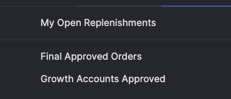A simplified list of three Pipedrive filters: My Open Replenishments, Final Approved Orders, and Growth Accounts Approved.